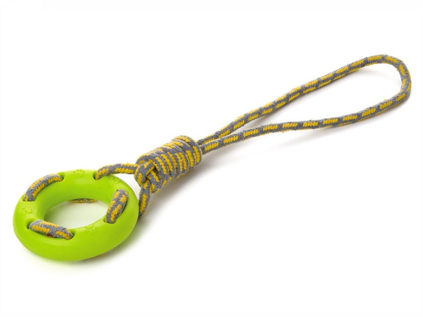 Jucarie Sfoara Bumbac cu Maner si Inel TPR 40 cm